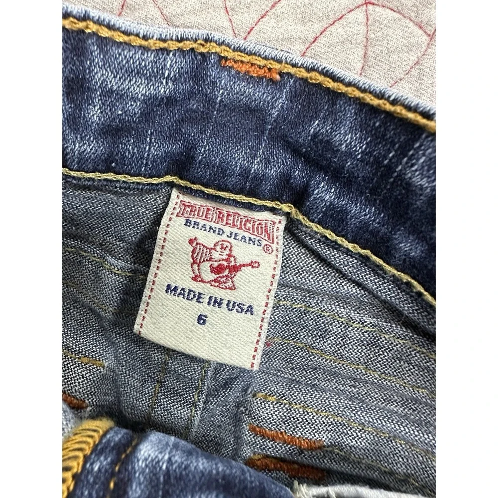 True‎ Religion Joey Kids Slap Pocket Embellished Raw Hem Denim Shorts / Kids 6